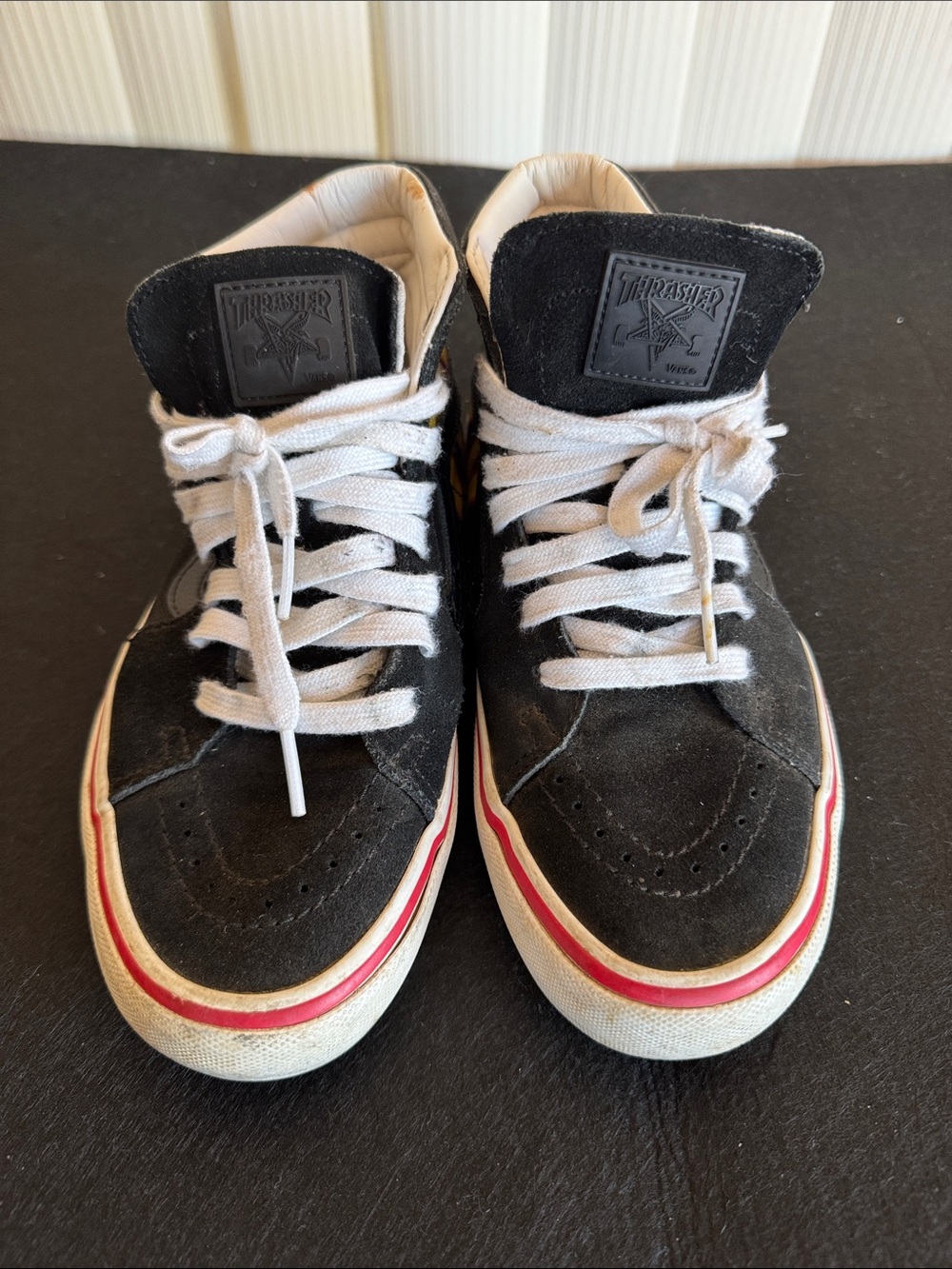 Vans Kids Black Suede High-Top Sneakers with White Laces and Red Trim
